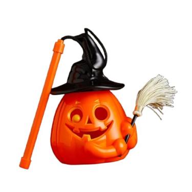 Imagem de MFMEXUL Lanterna de Abóbora de Halloween, Luz Amarela Piscante, Iluminação Interna E Externa, Luminária Portátil para Jardim, com Vassoura, Tamanho real