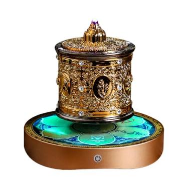 Imagem de Fenteer Enfeite de roda de oração budista tibetana de alumínio com giro silencioso e mantra fengshui para mesa de ioga e painel de carro relaxante, Mantra de Seis Palavras