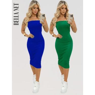 Imagem de KIT 2 Vestidos Coladinho Tubinho Sem Alças Bandeau Anarruga Premium Pa