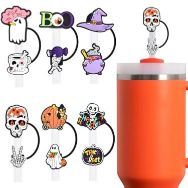Imagem de Capa de terror de 6 peças para copo Stanley Cup 1,134 g, acessórios fofos de canudos de caveira servem para topos de palha de 10 mm a granel à prova de poeira, protetor de canudos fantasma engraçado