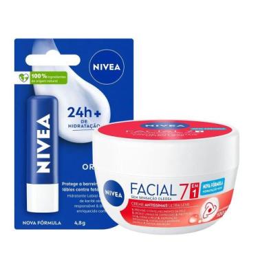 Imagem de Kit Nivea Hidratante Labial Original Care 4,8g + Hidratante Facial Ant