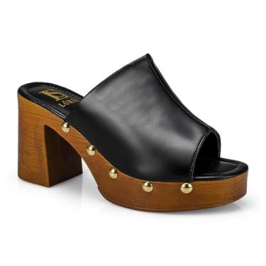 Imagem de Tamanco Feminino Sandália Salto Alto Grosso Bloco Madeira 7011 (Preto, BR, Adulto, Numérico, 35)