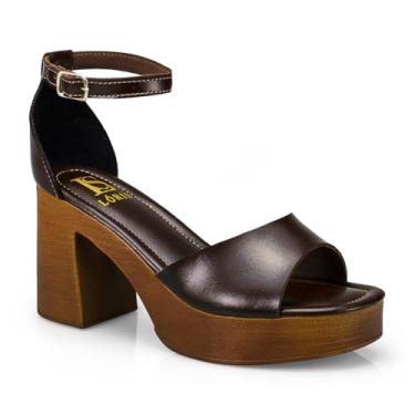 Imagem de Tamanco Feminino Sandália Fivela Salto Alto Grosso Bloco Madeira 7012 (Café, BR, Adulto, Numérico, 40)