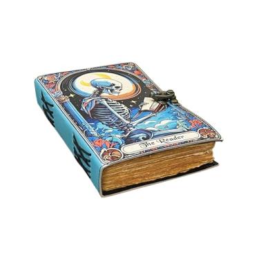 Imagem de Livro de feitiços em branco com cadeado – Diário de couro feito à mão, Grimório vintage, 200 páginas na borda do baralho, caderno de desenho gótico, design de tarô, suprimentos para bruxaria, diário