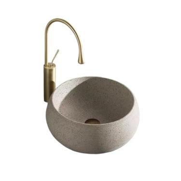 Imagem de YANIR-137 Bacia de pia de vaso de banheiro retrô simples redonda acima do balcão lavatório doméstico pia de banheiro de cerâmica varanda lavatório de vaso sanitário lavatório acima do balcão pia de