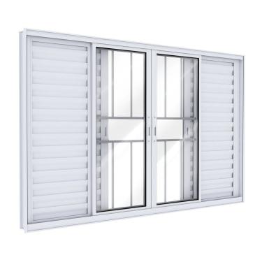 Imagem de Janela Veneziana de Alumínio com Grade 4 Folhas Móveis e 2 Fixas 120x150cm Lucasa Ideale Branco