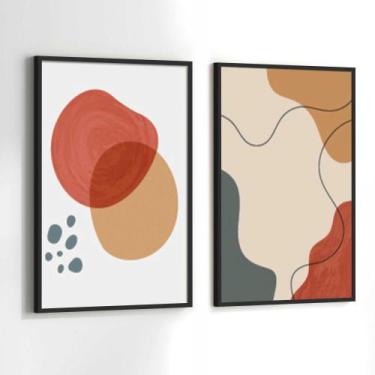 Imagem de Conjunto Quadros Decorativos com Moldura Abstrato Formas Vermelho Bege