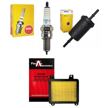 Imagem de Kit Com Vela De Ignição + Filtro De Ar Filtran + Filtro De Combustivel Mahle Bros 150