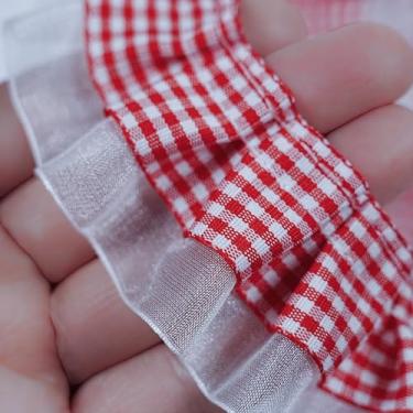 Imagem de Acabamento de 2 camadas com babados guingão de 2 metros, acabamento de tecido de fita de renda guingão para costura, artesanato, cortina, vestido de casamento, decoração de fronha (vermelho)