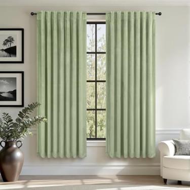 Imagem de Cortinas de veludo verde sálvia 182 cm de comprimento para quarto de casal, meninos, sala de jogos, sala de jogos, escurecimento de luz drapeada para sala de estar, escritório, rústico, boêmio