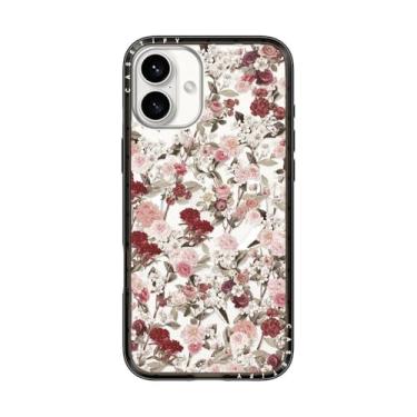Imagem de CASETiFY Capa compacta para iPhone 16 Plus [fina e elegante/compatível com Magsafe/1,2 m. Proteção contra quedas de nível militar] - Vintage Flower Monday - Preto transparente