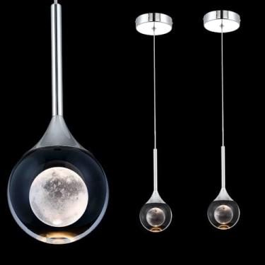 Imagem de Sedelan Luz pendente de cristal, luzes pendentes modernas ilha de cozinha, 2 unidades, luminárias reguláveis para sala de jantar, iluminação pendente para quarto, bar, sala de estar, 5W cromado