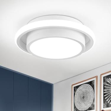 Imagem de Sovinzert Luminária de teto LED moderna de 12 polegadas, círculo de luz fria 6000 K luzes brancas perto do teto para cozinha, quarto, varanda, banheiro, sala de estar