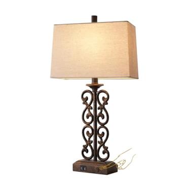 Imagem de AIEAMPDO Candeeiros de mesa de 63,5 cm para sala de estar, portas USB duplas reguláveis em 3 vias, luminária de cabeceira rústica vintage para quarto mesa de cabeceira, lâmpadas LED incluídas