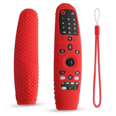 Imagem de DUOLAXMENG Capa para controle remoto LG Magic TV AN-MR600/MR650/MR19BA/MR20GA, capa de silicone antiderrapante com cordão (vermelho)