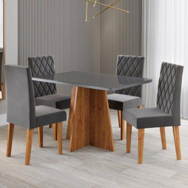 Imagem de Mesa de Jantar 4 Lugares Antonella Marrom/Cinza/Veludo Cinza - Viero Móveis