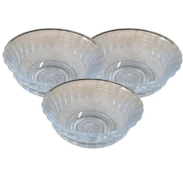 Imagem de Jogo 3 Tigela Bowl de Vidro Taças Petisqueira Transparente para Sobremesa Sorvete Doces