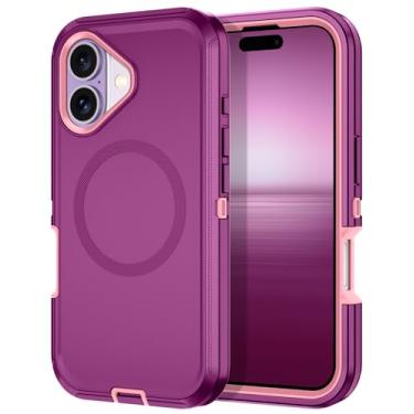 Imagem de I-HONVA Capa para iPhone 17 [compatível com MagSafe] à prova de choque com 3 camadas de proteção total [sem protetor de tela] Capa resistente para Apple iPhone 17 de 6,3 polegadas 2025, roxa/rosa