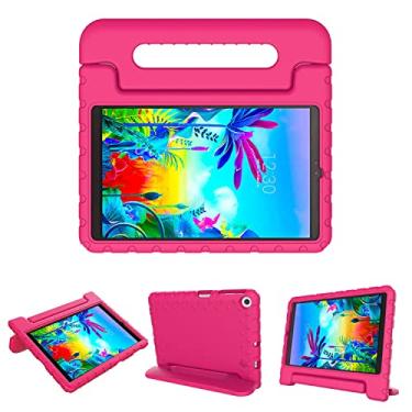 Imagem de CCambro Capa infantil para LG G Pad 5 10.1 FHD 2019 (modelo: LMT600), espuma macia de EVA leve, durável, resistente, à prova de choque, à prova de choque, alça dobrável para suporte, rosered