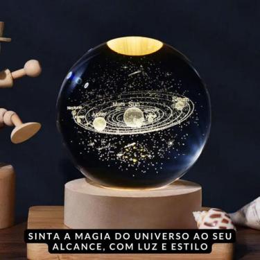Imagem de Luminária 3D Planetária Sistema Solar em Esfera de Cristal com Base de