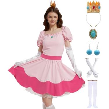 Imagem de KaKaxi Couples Halloween Costume 2025 Adult Princess Peach Costumes Dress Crown for Women,XL