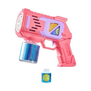 Imagem de Brinquedo arminha de bolha de sabão colorido infantil -máquina de bolha de sabão presente de feriado(Rosa+100ML água bolha)