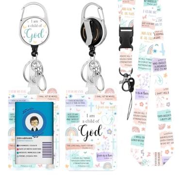 Imagem de Crachá de identificação Christian Lanyards, I am a Child of God, porta-crachá de identificação com clipe retrátil e chaveiro, capa protetora de crachá de identidade vertical com etiqueta de nome para