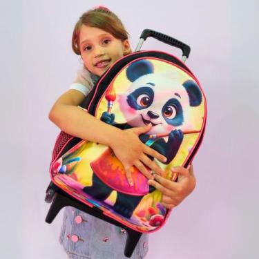 Imagem de Mochila Escolar com Rodinhas Infantil Resistente Juvenil Panda Leve e 