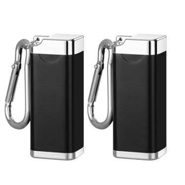 Imagem de 2 peças cinzeiro portátil com tampa, cinzeiros de metal hanlongyu para uso ao ar livre para cigarros, cinzeiro de bolso com chaveiro, cinzeiro de viagem pequeno à prova de fogo premium para levar em