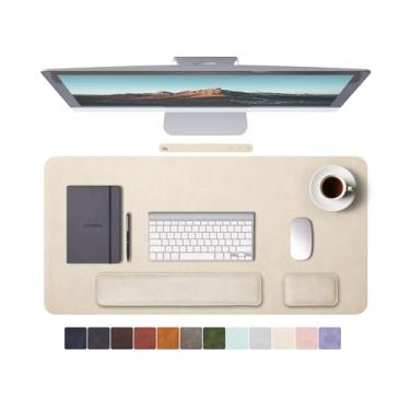 Imagem de RENMTURE Mouse pad grande e descanso de pulso para teclado, tapete de mesa para teclado e mouse, mouse pad grande para jogos com suporte de pulso, tapete de mesa para trabalho e jogos (damasco)