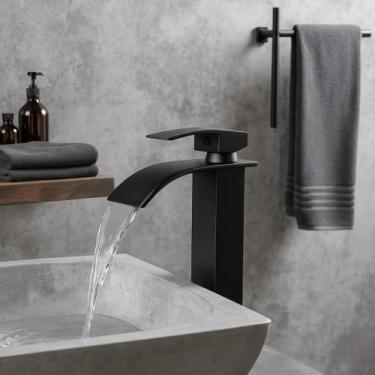 Imagem de Torneira Banheiro Lavabo Monocomando Cascata Luxo Preta Alta - STILLUS