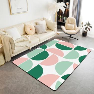 Imagem de Erosebridal Tapete de área verde e rosa de meados do século, retrô, boêmio, para sala de estar, 1,88 m x 1,28 m, tapete decorativo geométrico vintage abstrato colorido arte moderna tapete de chão