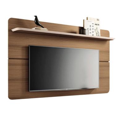 Imagem de Painel Suspenso Curv Sala Tv Até 70 Pol Com Prateleira Castanho Off White