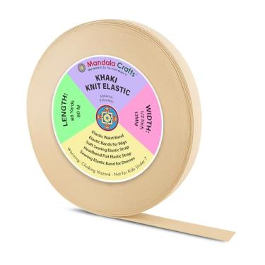 Imagem de Mandala Crafts Faixa Elástica Cáqui Para Costura - Faixas Largas De 1/2" Carretel Calça Cós 88 Jardas Tecido Plano Elástico Tira Malha Peruca