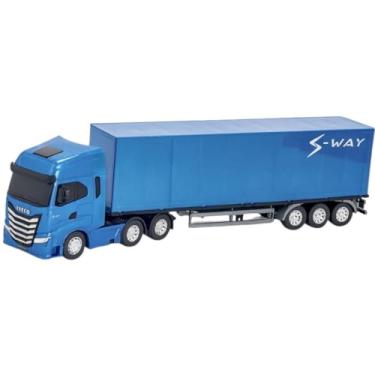 Imagem de Brinquedo S-Way Caminhão Baú, Escala 1:30, Portas Traseiras Articuladas, C/Giro, Trava de Apoio, Para Crianças, Presente, Carrinho Infantil, Coleção, Design Realista (Azul Claro)