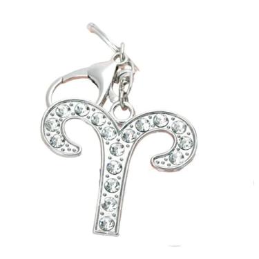 Imagem de Ruoming 1 chaveiro da constelação do zodíaco com strass de cristal, 3 x 3 cm, Áries, 7.67 Inches Length