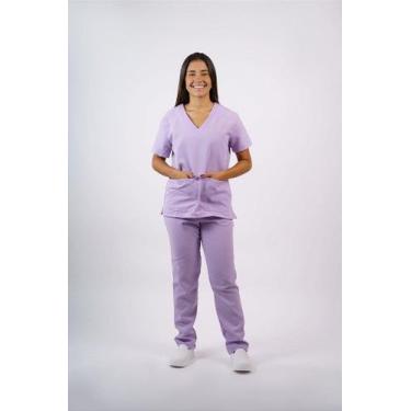 Imagem de Pijama Feminino Oxford Lilás - Conjunto Hospitalar Scrub - Toka Brasil