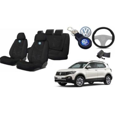 Imagem de Kit Premium: Capas de Banco T-cross 2019-2023 + Volante + Chaveiro VW 