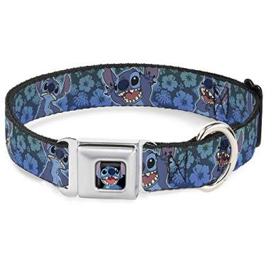 Imagem de Buckle-Down Coleira de cachorro fivela de cinto de segurança expressões de hibisco colagem verde azul desbotada, multicolorida, 2,5 cm de largura - serve para pescoço de 23 a 38 cm - pequena