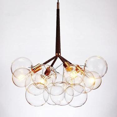 Imagem de Lustre de vidro transparente com 12 bolas, preto, dourado, moderno, de meados do século, luminária pendente, industrial, de fazenda, para mesa de jantar, sala de estar, quarto, cozinha, hall