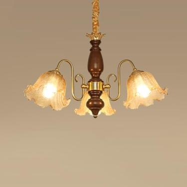 Imagem de Lustre de vidro de flor vintage, lustre grande de fazenda com arame rígido, vidro rachado âmbar, luminárias pendentes de teto de meados do século para quarto, sala de estar, cozinha, ilha, s