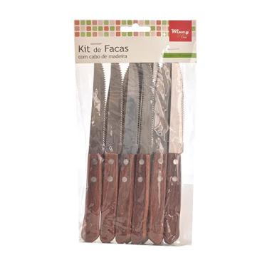 Imagem de Conjunto de Facas de Jantar com Cabo de Madeira Inox com 12 Peças