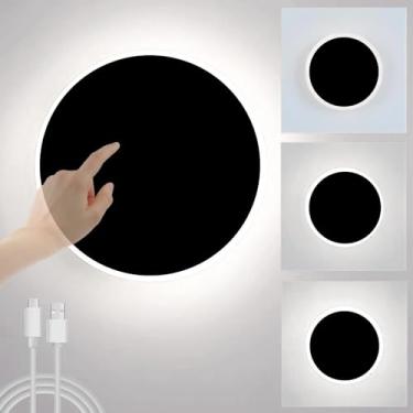 Imagem de Luminária de parede LED Luminária de parede recarregável USB Luminária de parede com interruptor de controle de toque Iluminação de parede Luz de teto operada por bateria para quarto Sala de
