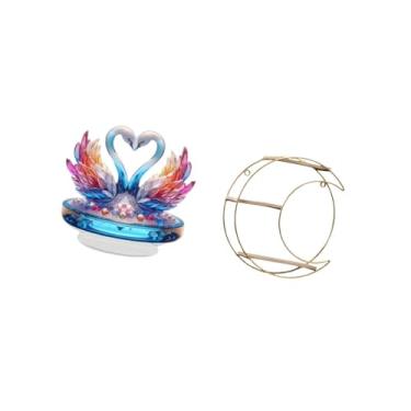 Imagem de Fenteer Mesa de Centro de Mesa de Acrílico com Cisne E Prateleira de Metal para Pendurar Na Parede, Armário Decorativo Moderno Multifuncional, Estante para Li