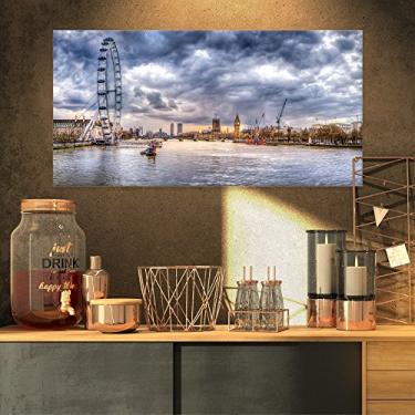 Imagem de Designart PT10058-32-16 Horizonte de Londres e Rio Tâmisas - Impressão em tela paisagem urbana-81 x 40 cm, 81 x 40 cm