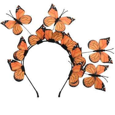 Imagem de Zivyes Chapéus de borboleta fascinador feminino monarca festa chá tiara Alice no País das Maravilhas chapéu Derby fantasia de Halloween (laranja)
