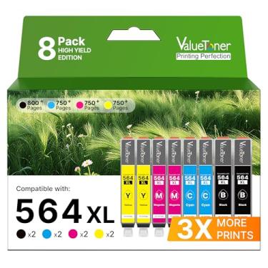 Imagem de Cartucho de tinta de substituição compatível com tinta 564 564XL de alto rendimento para impressora Photosmart 5520 6520 7520 7525 Officejet 4620 Deskjet 3500 (pacote com 8, 2 pretos, 2 cianos, 2