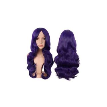 Imagem de Peruca longa ondulada Kanekalon ROXA ESCURA 70 cm com boné de malha - 