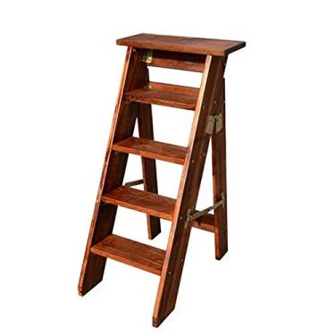 Imagem de LXB Banqueta para adultos, escada de madeira maciça, deslizante, espessa, dobrável, 5 degraus, multifuncional, portátil/marrom