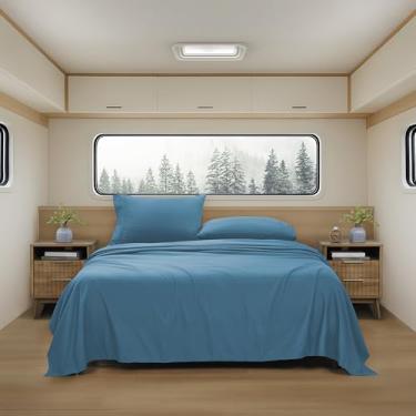 Imagem de Lençóis de acampamento tamanho casal – Conjunto de lençóis de colchão de ar ao ar livre – Alças de canto embutidas para uso em colchão de ar e acampamento – Projetado para camas infláveis e festas do